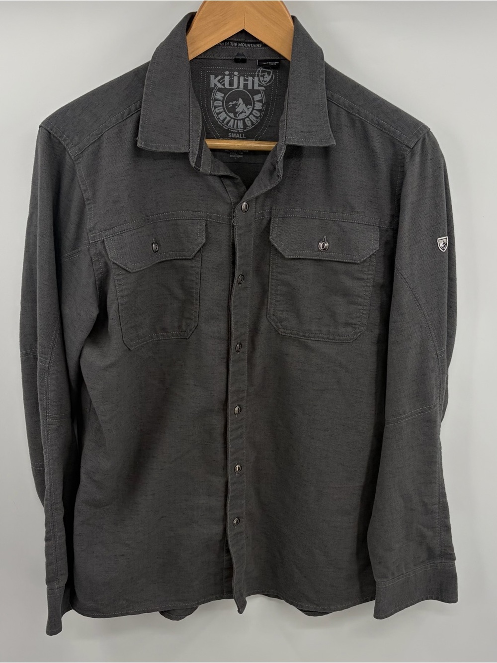 Kuhl mountain grown long sleeve gray button up shirt men’s S camping hiking